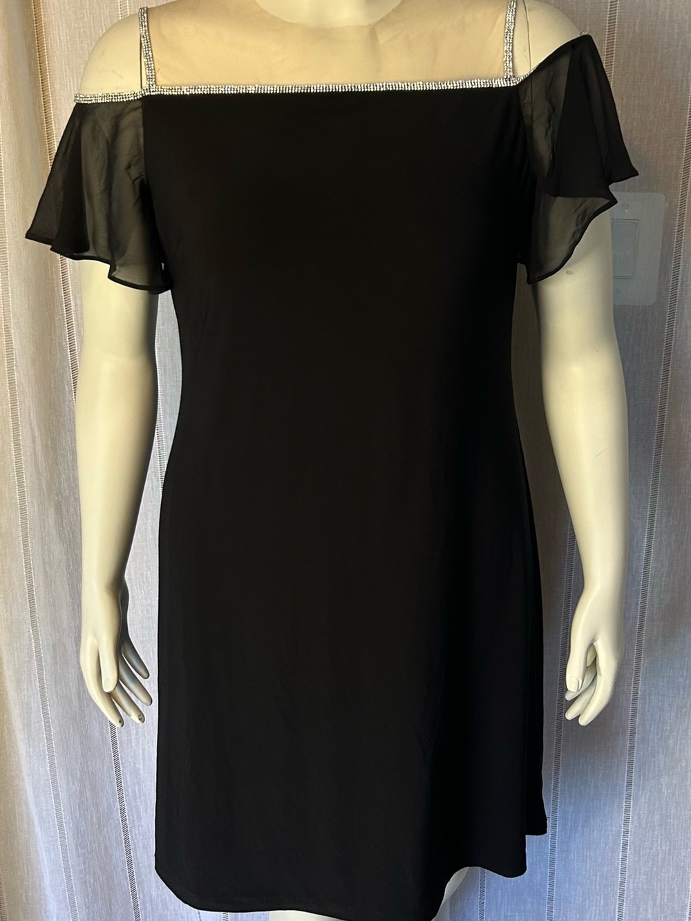 J.B.S. Black One-Shoulder Cocktail Dress with Rhinestone Trim